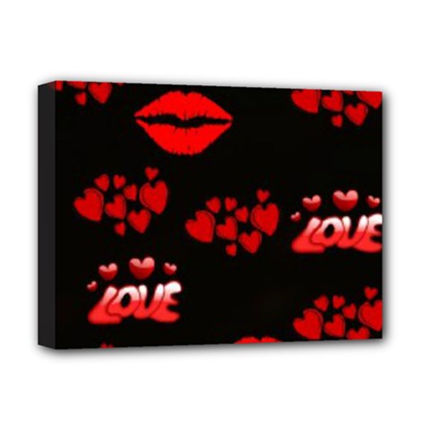 Love Red Hearts Love Flowers Art Deluxe Canvas 16  X 12  (framed)  by Colorfulart23