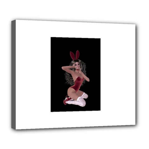 Miss Bunny In Red Lingerie Deluxe Canvas 24  X 20  (framed) by goldenjackal