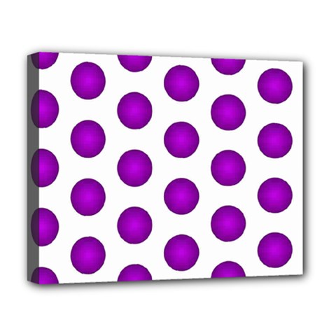 Purple And White Polka Dots Deluxe Canvas 20  X 16  (framed) by Colorfulart23