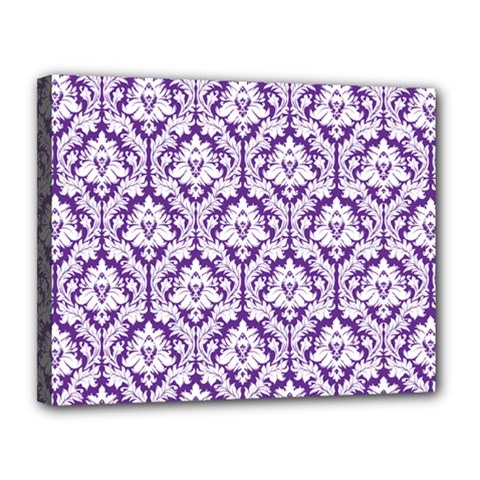 White On Purple Damask Canvas 14  X 11  (framed) by Zandiepants