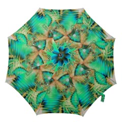 Golden Teal Peacock, Abstract Copper Crystal  Hook Handle Umbrella (large) by DianeClancy