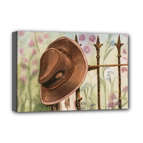 Hat On The Fence Deluxe Canvas 18  X 12  (framed) by TonyaButcher