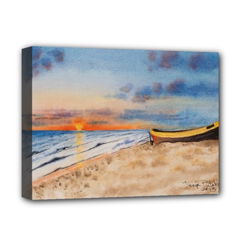 Sunset Beach Watercolor Deluxe Canvas 16  X 12  (framed)  by TonyaButcher