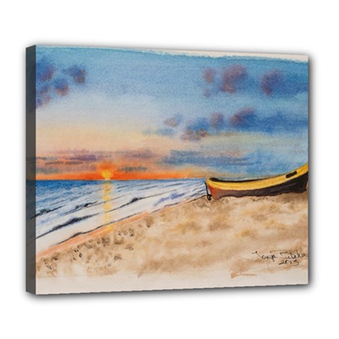 Sunset Beach Watercolor Deluxe Canvas 24  X 20  (framed) by TonyaButcher