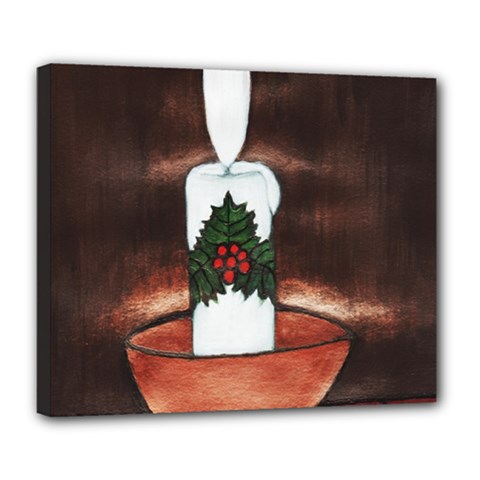 Candle And Mistletoe Deluxe Canvas 24  X 20  (framed) by JUNEIPER07