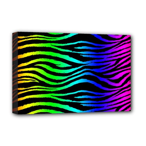 Rainbow Zebra Deluxe Canvas 18  X 12  (framed) by ArtistRoseanneJones
