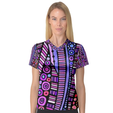 Stained Glass Tribal Pattern Women s V-neck Sport Mesh Tee by KirstenStarFashion
