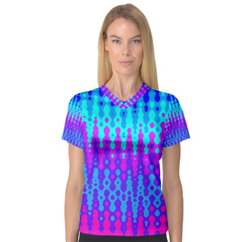 Melting Blues And Pinks Women s V-neck Sport Mesh Tee by KirstenStarFashion