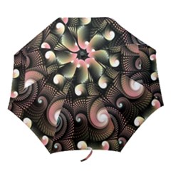Peach Swirls On Black Folding Umbrellas by KirstenStar