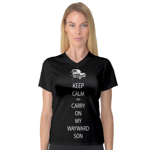 Keep Calm And Carry On My Wayward Son Women s V-neck Sport Mesh Tee by TheFandomWard