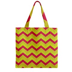 Chevron Yellow Pink Zipper Grocery Tote Bags by ImpressiveMoments