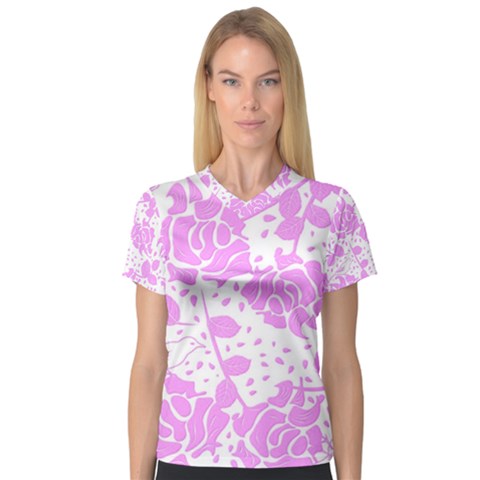 Floral Wallpaper Pink Women s V-neck Sport Mesh Tee by ImpressiveMoments