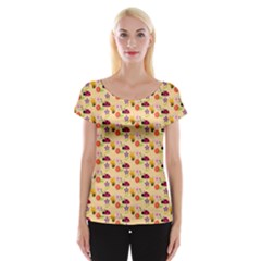 Colorful Ladybug Bess And Flowers Pattern Women s Cap Sleeve Top by GardenOfOphir