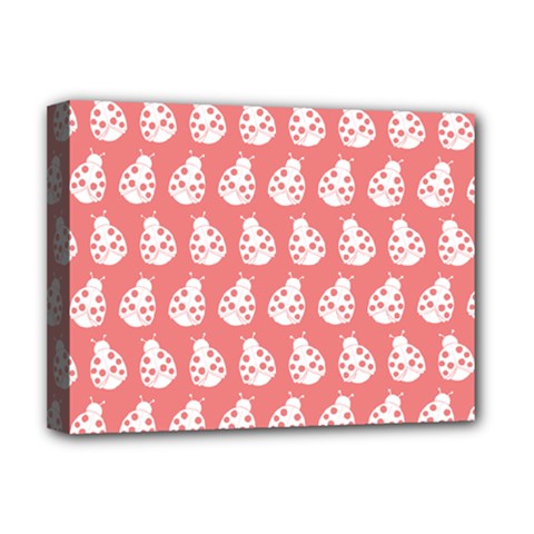 Coral And White Lady Bug Pattern Deluxe Canvas 16  X 12   by GardenOfOphir