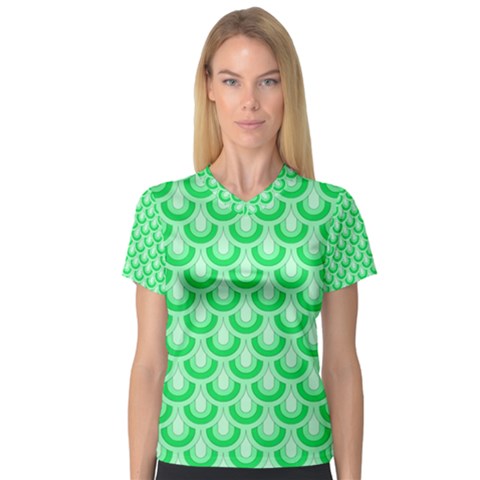 Awesome Retro Pattern Green Women s V-neck Sport Mesh Tee by ImpressiveMoments