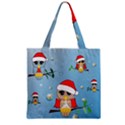 Funny, Cute Christmas Owls With Snowflakes Zipper Grocery Tote Bags View2