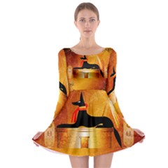 Anubis, Ancient Egyptian God Of The Dead Rituals  Long Sleeve Skater Dress by FantasyWorld7