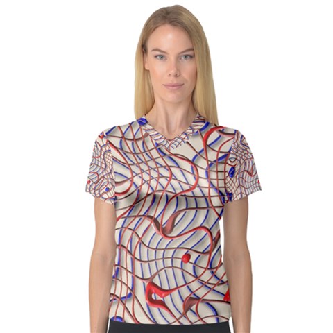 Ribbon Chaos 2 Red Blue Women s V-neck Sport Mesh Tee by ImpressiveMoments