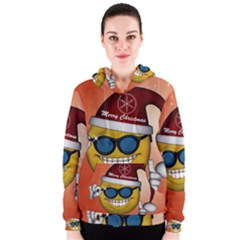 Funny Christmas Smiley With Sunglasses Women s Zipper Hoodies by FantasyWorld7
