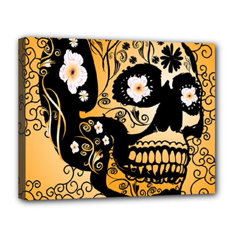 Sugar Skull In Black And Yellow Canvas 14  X 11  by FantasyWorld7