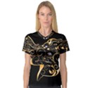 Beautiful Elephant Made Of Golden Floral Elements Women s V-Neck Sport Mesh Tee View1
