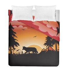 The Lonely Wolf In The Sunset Duvet Cover (twin Size) by FantasyWorld7