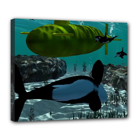Submarine With Orca Deluxe Canvas 24  X 20   by FantasyWorld7