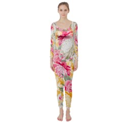 Colorful Floral Collage Long Sleeve Catsuit by Dushan