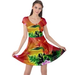 Awesome F?owers With Glowing Lines Cap Sleeve Dresses by FantasyWorld7
