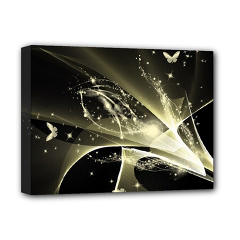 Awesome Glowing Lines With Beautiful Butterflies On Black Background Deluxe Canvas 16  X 12   by FantasyWorld7