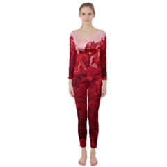 Red Tinted Roses Collage 2 Long Sleeve Catsuit by LovelyDesigns4U