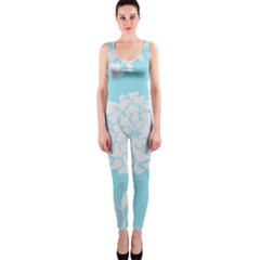 Aqua Blue Floral Pattern Onepiece Catsuits by LovelyDesigns4U