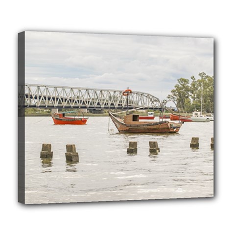 Boats At Santa Lucia River In Montevideo Uruguay Deluxe Canvas 24  X 20   by dflcprints