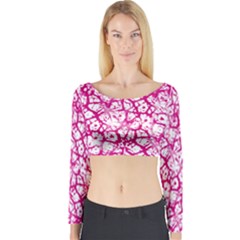 Officially Sexy Pink & White Cracked Pattern Long Sleeve Crop Top (tight Fit) by OfficiallySexy