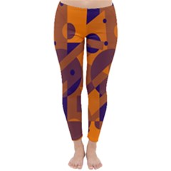 Orange And Blue Abstract Design Winter Leggings  by Valentinaart