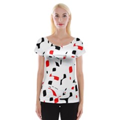 White, Red And Black Pattern Women s Cap Sleeve Top by Valentinaart