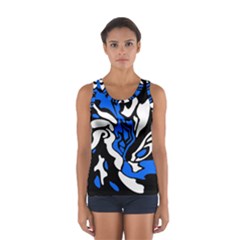 Blue, Black And White Decor Women s Sport Tank Top  by Valentinaart