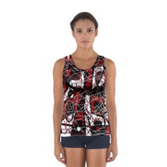 Red Black And White Abstract High Art Women s Sport Tank Top  by Valentinaart