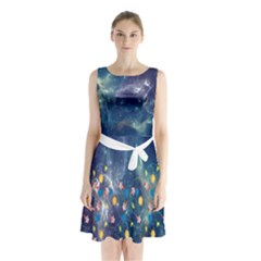 Galaxy Sleeveless Chiffon Waist Tie Dress by Wanni