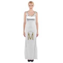 M Monogram Initial Letter M Golden Chic Stylish Typography Gold Maxi Thigh Split Dress by yoursparklingshop