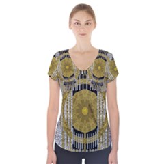 Silver And Gold Is The Way To Luck Short Sleeve Front Detail Top by pepitasart
