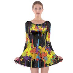 Crazy Multicolored Double Running Splashes Horizon Long Sleeve Skater Dress by EDDArt