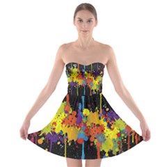Crazy Multicolored Double Running Splashes Horizon Strapless Bra Top Dress by EDDArt