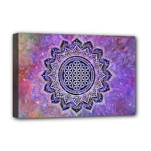 Flower Of Life Indian Ornaments Mandala Universe Deluxe Canvas 18  X 12   by EDDArt