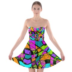 Abstract Sketch Art Squiggly Loops Multicolored Strapless Bra Top Dress by EDDArt