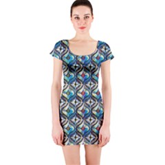 Multicolor Geometric Pattern Short Sleeve Bodycon Dress by GabriellaDavid