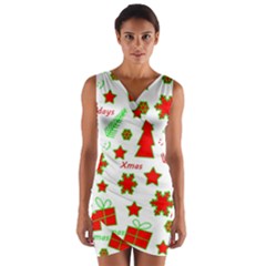 Red And Green Christmas Pattern Wrap Front Bodycon Dress by Valentinaart