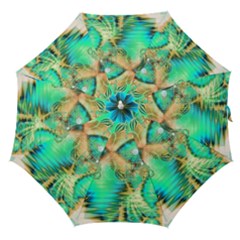 Golden Teal Peacock, Abstract Copper Crystal Straight Umbrellas by DianeClancy