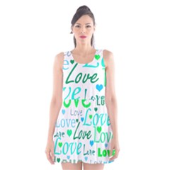 Love Pattern - Green And Blue Scoop Neck Skater Dress by Valentinaart