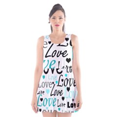 Love Pattern - Cyan Scoop Neck Skater Dress by Valentinaart